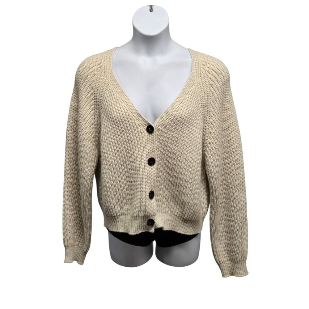 Rails Womens Large Beige Cropped Shaker Knit Josie Cardigan Sweater Merino Blend